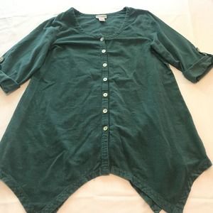 Soft Surroundings Danielle Green Button Front Tunic No Collar Womens Shirt Sz L